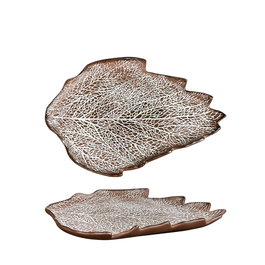 SUMMA Fuente Daterra Hoja Tiermes en Gres Blanco, Forma de Hoja, 23.5 cm de Diámetro