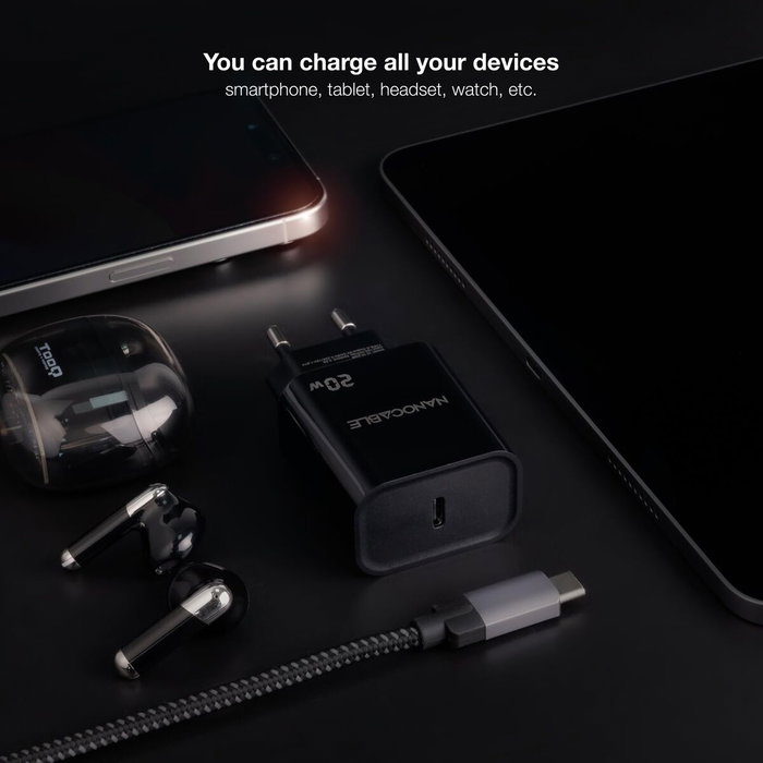 Nano Cable Cargador de Pared USB-C PD 20W Negro 10.10.2006 Nano Cable Cargador de Pared USB-C PD 20W Negro 10.10.2006