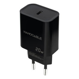 NANO CABLE Cargador USB Pared Nano Cable USB-C/PD 20W Negro