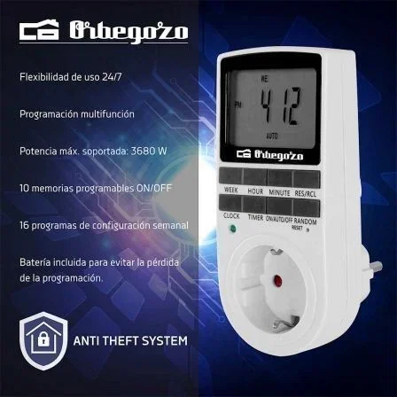 Orbegozo Programador de Enchufe PG25 - Temporizador Digital, Potencia Máxima 3680W