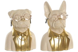 DKD Home Decor Figura de Vinilo Perro Surtido Blanco y Dorado (Pack de 2)