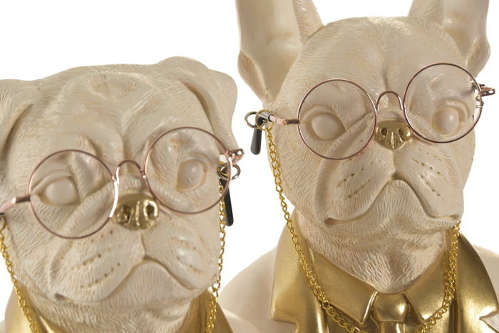 DKD Home Decor Figura de Vinilo Perro Surtido Blanco y Dorado (Pack de 2)