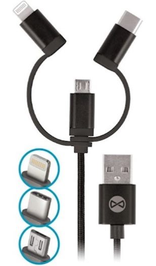 FOREVER Cargador de Coche CC-03 Dual USB 3.6A + Cable 3 en 1 3A - GSM099058