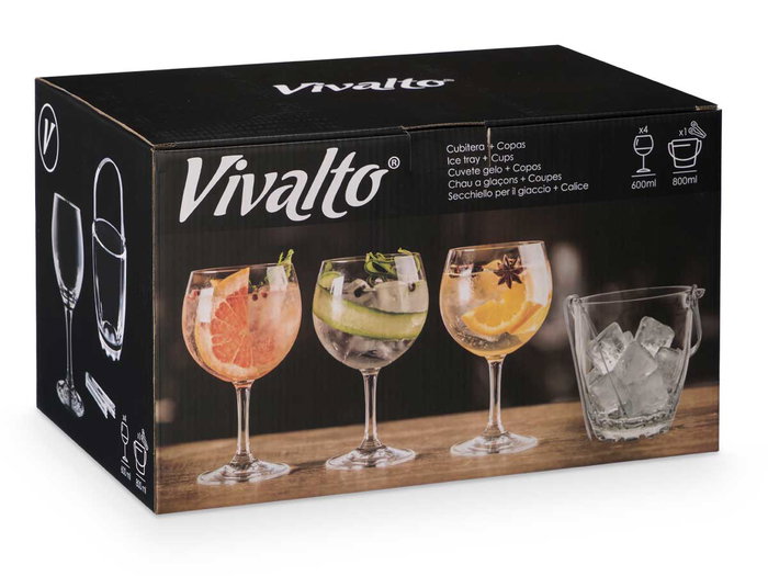 Vivalto Set Cubitera 4 Copas Gin Tonic 36x21.5x23.5 cm (Set de 2)