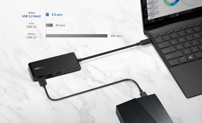 ASUS Dual 4K USB-C Dock DC201 - Estación de Acoplamiento Portátil 5 en 1 con Dual 4K 60 Hz, 10 Gbps, 100W PD, HDMI 2.1, Ethernet Gigabit para Portátil ASUS Dual 4K USB-C Dock DC201 - Estación de Acoplamiento Portátil 5 en 1 con Dual 4K 60 Hz, 10 Gbps, 100W PD, HDMI 2.1, Ethernet Gigabit para Portátil