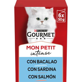 Gourmet Mon Petit Sel Pescado 8x6x50gr Comida Gatos Variedad Atún Salmón Trucha