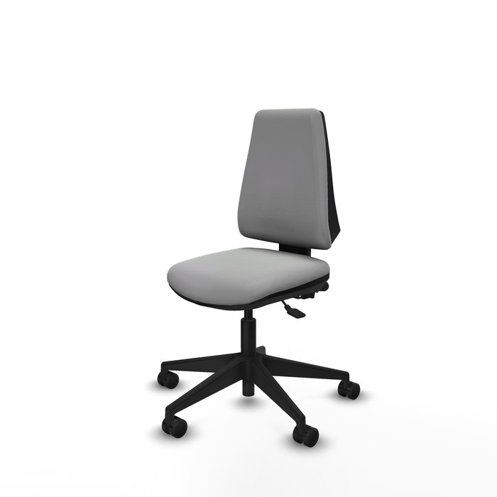 Silla de oficina Elche con mecanismo Asincro tapizada con Similpiel color Gris claro. Equipada con Base piramidal negra, Sin brazos y Ruedas 65mm nailon