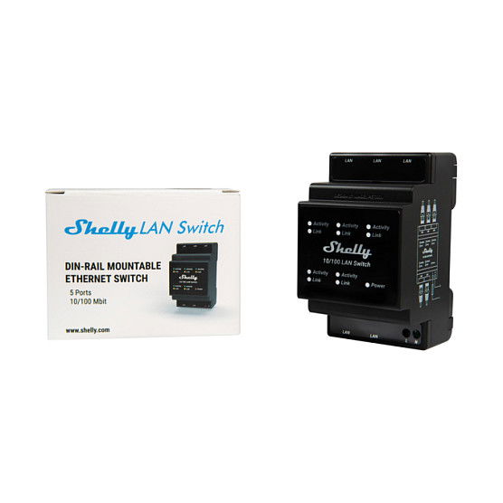 Shelly Relais Switch 5 Ports 10/100 Mbit Interruptor Inteligente Negro Carril DIN