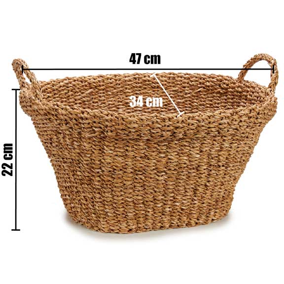 Giftdecor Cesto Asa Ovalado Med Borde Asas Marron Alga de mar 50 x 28.5 x 34 cm (Set de 6)