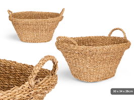 Giftdecor Cesto Asa Ovalado Med Borde Asas Marron Alga de mar 50 x 28.5 x 34 cm (Set de 6)