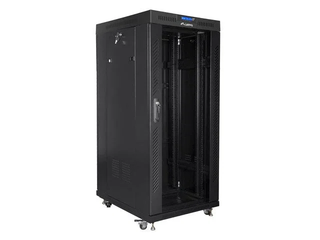 Lanberg FF01-8822-12BL Armario Rack Autónomo 22U de 19", Cerrado, Negro, 800 kg de Capacidad, con Puerta de Cristal y Ventiladores (Flat Pack)
