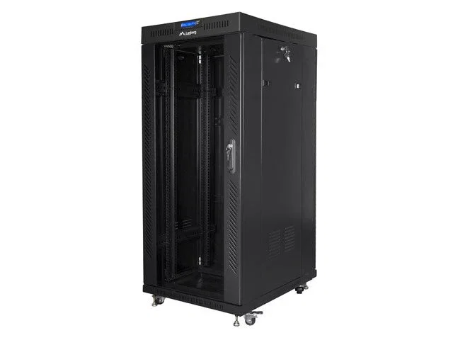 Lanberg FF01-8822-12BL Armario Rack Autónomo 22U de 19", Cerrado, Negro, 800 kg de Capacidad, con Puerta de Cristal y Ventiladores (Flat Pack)