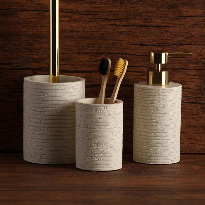 Versa Portacepillos Bursa Beige, Resina, Dimensiones 6.9x10.1x6.9 cm (2 Unidades)