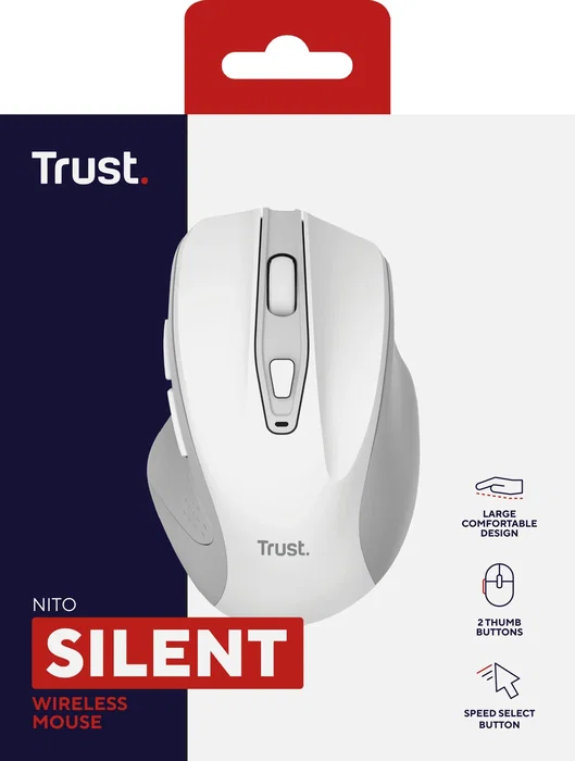 Trust Nito Ratón Óptico Inalámbrico RF Blanco para Mano Derecha - Silencioso, DPI Ajustable hasta 2200, Alcance 10m, 5 Botones, Compatible con Windows/macOS/ChromeOS