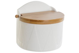 DKD Home Decor Salero Basicos Blanco Natural Porcelana Bambu 10 x 11 x 12 cm