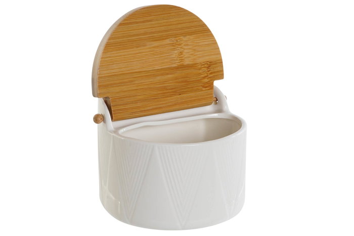DKD Home Decor Salero de Porcelana y Bambú Blanco y Natural