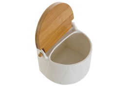 DKD Home Decor Salero Basicos Blanco Natural Porcelana Bambu 10 x 11 x 12 cm