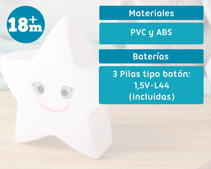 KioKids Luz Decorativa de Compañía Estrella Quitamiedos para Bebés y Niños, Suave y Relajante, ABS y PVC, +18 meses