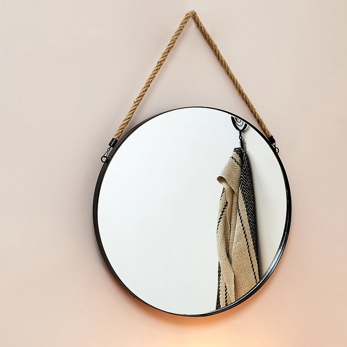 Home Deco Factory Espejo con Asa y Cuerda Natural Diámetro 50 cm