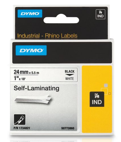 Dymo RHINO Cinta ID1-24 Negro sobre Blanco Autolaminado 24mm x 5,5m