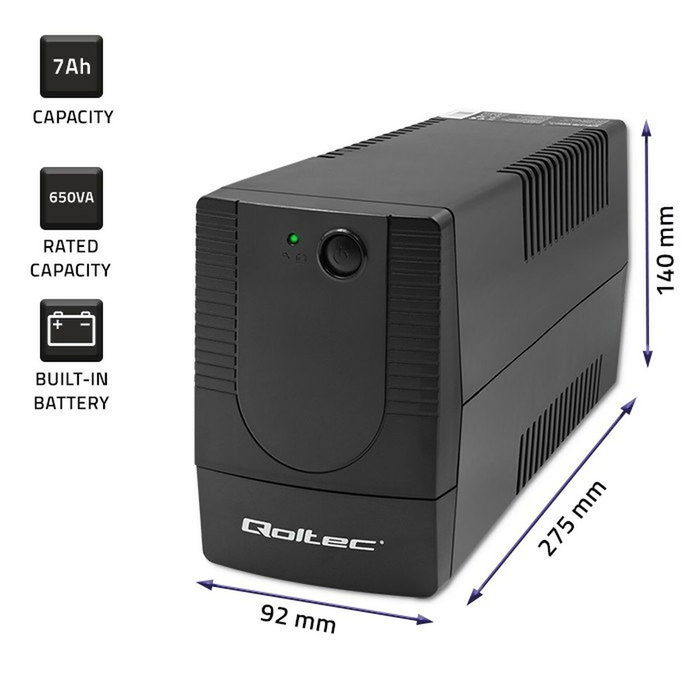 Qoltec 53772 Sistema de alimentación ininterrumpida Línea interactiva 650VA 360W Negro