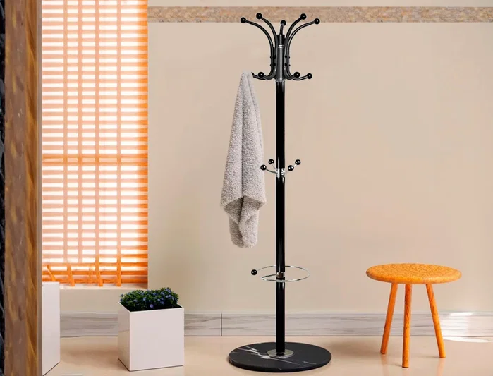 Q-connect Perchero Metálico de Pie con 10 Colgadores y Paragüero Negro Q-connect Perchero Metálico de Pie con 10 Colgadores y Paragüero Negro
