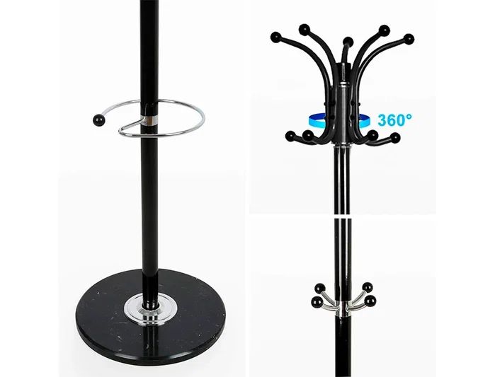 Q-connect Perchero Metálico de Pie con 10 Colgadores y Paragüero Negro Q-connect Perchero Metálico de Pie con 10 Colgadores y Paragüero Negro