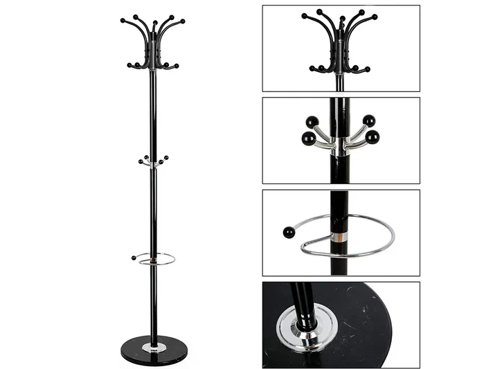 Q-connect Perchero Metálico de Pie con 10 Colgadores y Paragüero Negro Q-connect Perchero Metálico de Pie con 10 Colgadores y Paragüero Negro