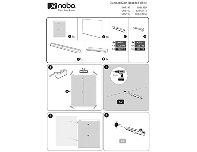 NOBO Pizarra de Cristal Magnética Diamond Esquinas Redondeadas 993x559 mm
