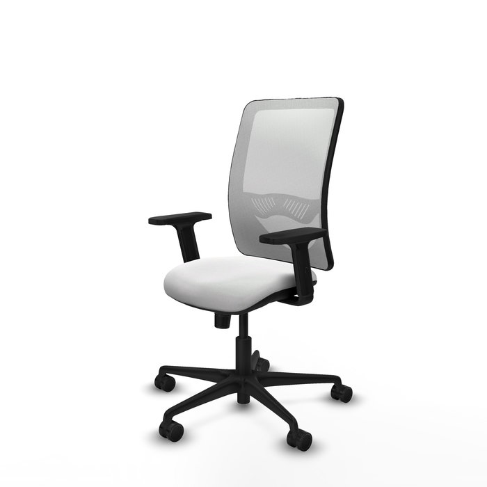Silla de oficina Zulema con mecanismo Sincro tapizada con Tela color Blanco. Equipada con lumbar 1D, Brazos 2D y Ruedas 65mm nailon