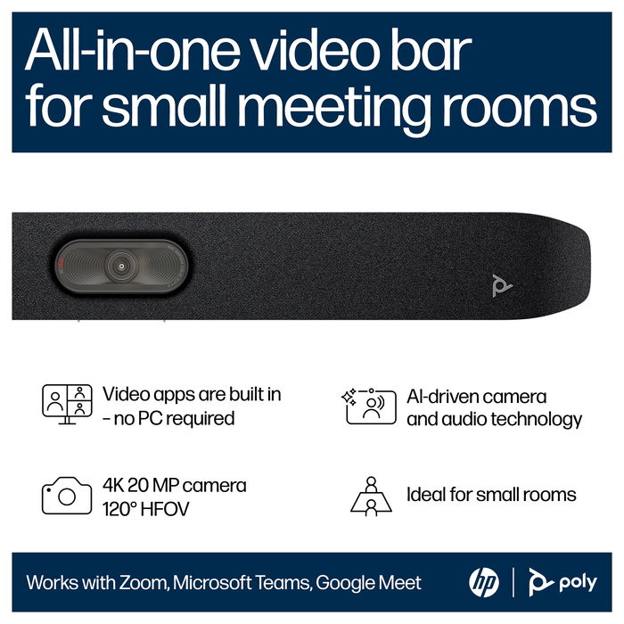 HP Poly Studio X32 Barra de Vídeo All-in-One, 4K Ultra HD 20 MP, Zoom 5x, 120º FOV, Bluetooth 5.0, Wi-Fi, PoE, Micrófono 4 Arrays, Altavoces HP Poly Studio X32 Barra de Vídeo All-in-One, 4K Ultra HD 20 MP, Zoom 5x, 120º FOV, Bluetooth 5.0, Wi-Fi, PoE, Micrófono 4 Arrays, Altavoces