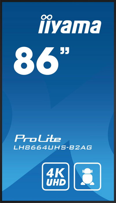 iiyama 86" UHD IPS DLED 3840x2160 Panel 500cd/m² Haze 25% Soporte 24/7 Operación Pantalla Profesional