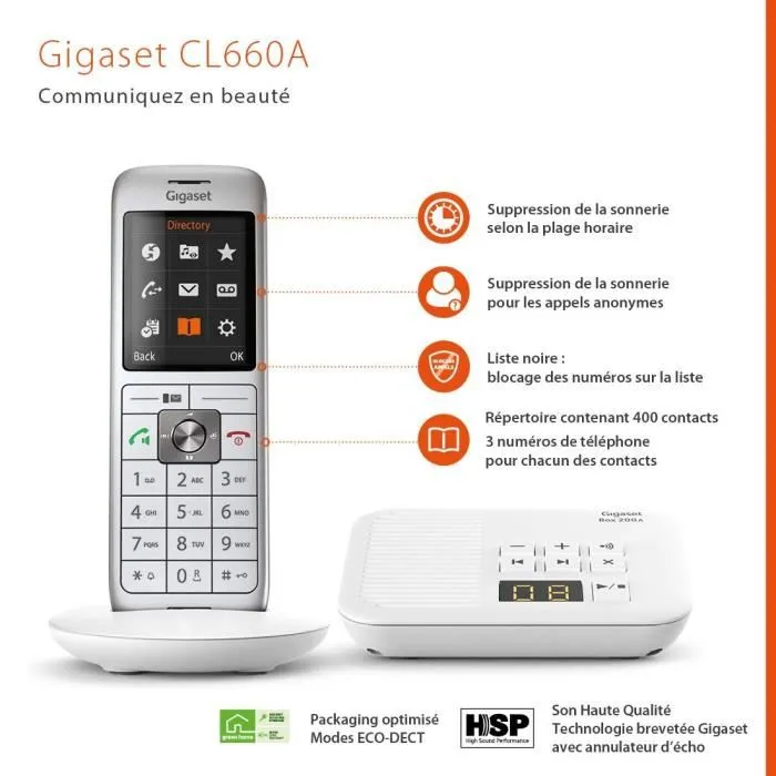 Gigaset CL 660 A Teléfono Fijo Inalámbrico Blanco con Contestador y Pantalla a Color Gigaset CL 660 A Teléfono Fijo Inalámbrico Blanco con Contestador y Pantalla a Color