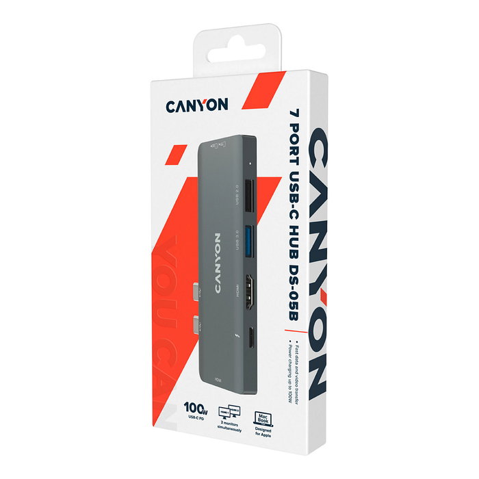 Canyon DS-5 Hub 7-en-1 Gris con 2xHDMI, USB 3.0, USB 2.0 y ranura SD Canyon DS-5 Hub 7-en-1 Gris con 2xHDMI, USB 3.0, USB 2.0 y ranura SD