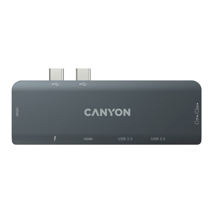 Canyon DS-5 Hub 7-en-1 Gris con 2xHDMI, USB 3.0, USB 2.0 y ranura SD Canyon DS-5 Hub 7-en-1 Gris con 2xHDMI, USB 3.0, USB 2.0 y ranura SD
