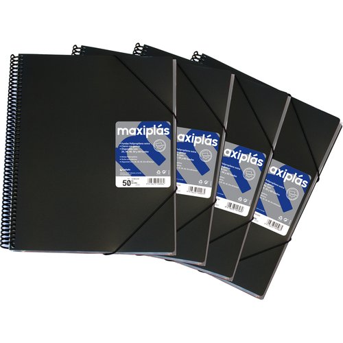MAXIPLAS Set de 4 Carpetas Tarifario Grafoplas Espiral PP Rígido A4 con 60 Fundas, Negro MAXIPLAS Set de 4 Carpetas Tarifario Grafoplas Espiral PP Rígido A4 con 60 Fundas, Negro