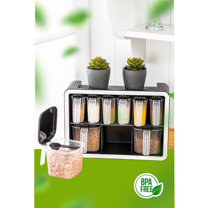 Hermia BNM-9516 Juego de 10 Tarros de Especias Antracita Plástico para Cocina con Cierre Hermético Hermia BNM-9516 Juego de 10 Tarros de Especias Antracita Plástico para Cocina con Cierre Hermético