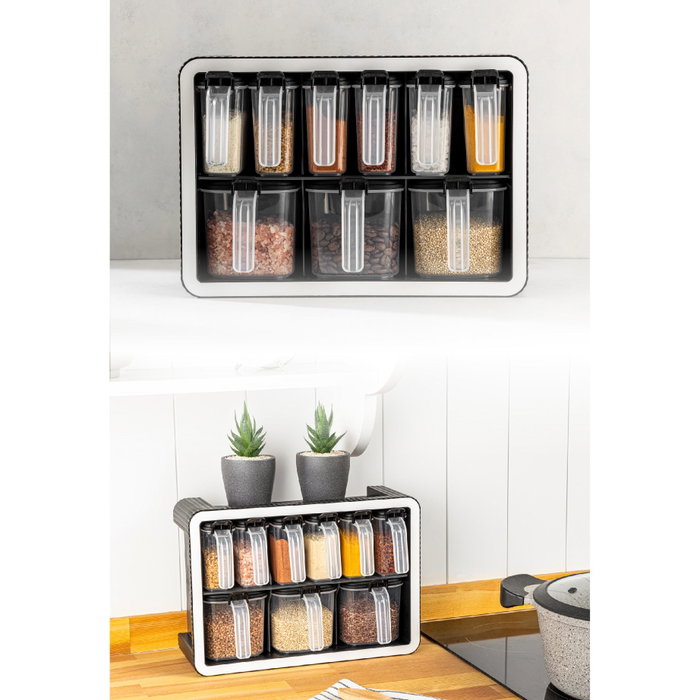 Hermia BNM-9516 Juego de 10 Tarros de Especias Antracita Plástico para Cocina con Cierre Hermético Hermia BNM-9516 Juego de 10 Tarros de Especias Antracita Plástico para Cocina con Cierre Hermético