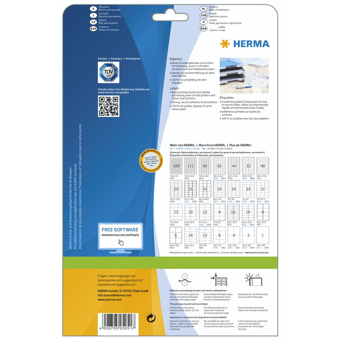 HERMA Etiquetas A4 Blancas 48,3x25,4 mm 1100 Unidades HERMA Etiquetas A4 Blancas 48,3x25,4 mm 1100 Unidades