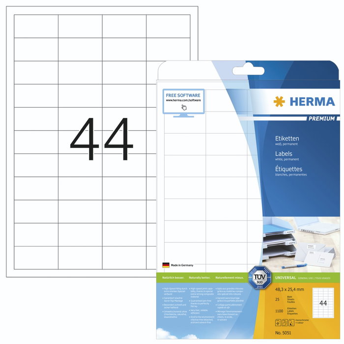 HERMA Etiquetas A4 Blancas 48,3x25,4 mm 1100 Unidades HERMA Etiquetas A4 Blancas 48,3x25,4 mm 1100 Unidades