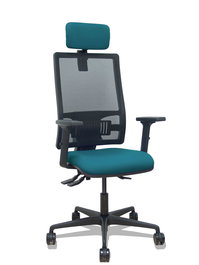 Silla de oficina Bormate con mecanismo Asincro tapizada con Tela color Verde petróleo y malla color Negro. Equipada con lumbar 1D, Brazos 2D, Cabecero 2D y Ruedas 65mm nailon