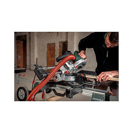 Metabo KGS216M Sierra de inglete con carriles deslizantes y guía láser, 216 mm, 1200 W, 5000 RPM, para corte en madera