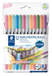 STAEDTLER Rotuladores Doble Punta 3200 Design Journey Colores Pastel, Estuche de 12 Unidades