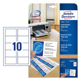 AVERY Zweckform Tarjetas de visita C32010-25 blanco mate 200 g/qm, 250 unidades de color blanco mate