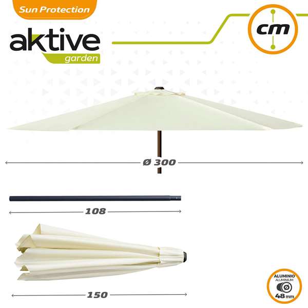 Aktive Parasol de Terraza Redondo 300 cm con Chimenea y Mástil de Aluminio 4.8 cm, Tela de Poliéster 160 GSM Aktive Parasol de Terraza Redondo 300 cm con Chimenea y Mástil de Aluminio 4.8 cm, Tela de Poliéster 160 GSM