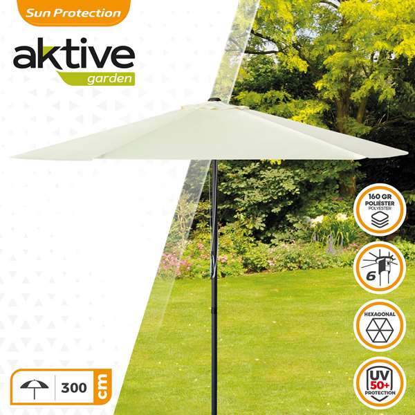 Aktive Parasol de Terraza Redondo 300 cm con Chimenea y Mástil de Aluminio 4.8 cm, Tela de Poliéster 160 GSM Aktive Parasol de Terraza Redondo 300 cm con Chimenea y Mástil de Aluminio 4.8 cm, Tela de Poliéster 160 GSM