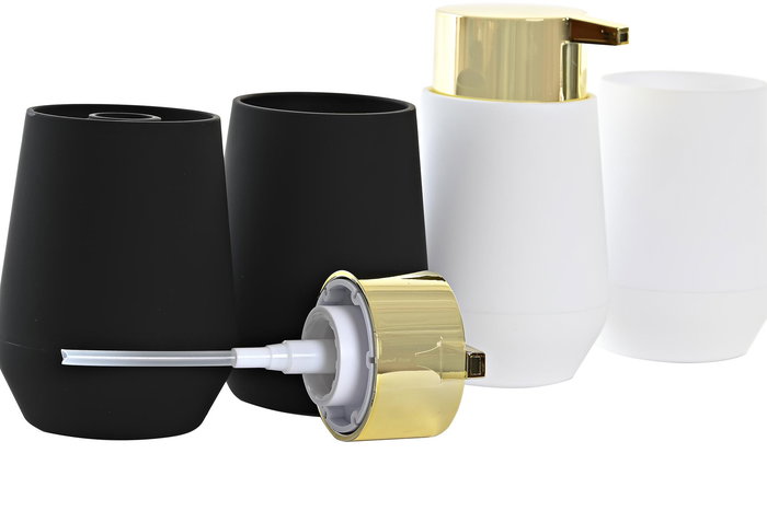 DKD Home Decor Baño Glam Set de 2 Blanco Negro 8.5 x 14.5 x 8.5 cm