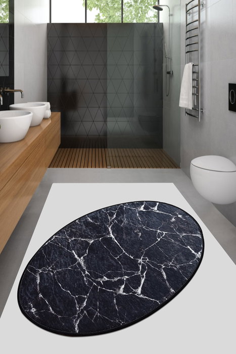 Conceptum DJT Alfombra de Poliéster Lavable a Máquina, 60 x 90 cm, Diseño Marble Oval