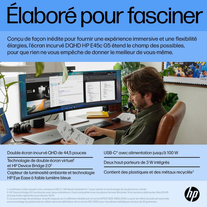 HP E45c G5 Monitor Curvo 44.5 pulgadas Dual Quad HD 165 Hz
