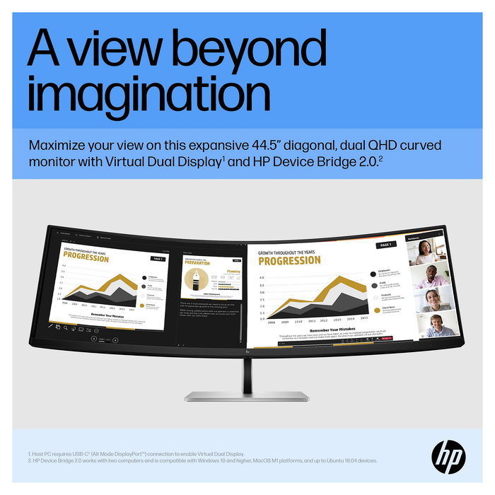 HP E45c G5 Monitor Curvo 113 cm (44.5 pulgadas) Dual QHD 5120x1440, 165 Hz, FreeSync Premium, HDR400, USB-C 100W